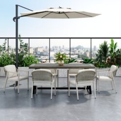 Modern Outdoor Dining Set 7 Pieces With Acacia Wood Table And Iron Chairs - Gray / Black