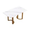 63" Modern Artificial Stone Straight Edge Metal Leg Dining Table, 6 People - White / Gold - Image 4