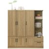 3 Door Storage Wardrobe For Dedroom With Shelves And 2 Drawers, Side Storage Shelves - Nature - Image 10