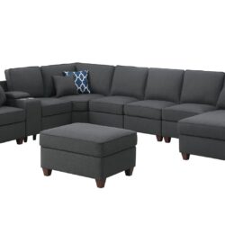 Eric - 9 Piece Upholstered Sectional With Ottoman - Dark Gray