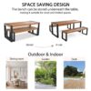 3 Pieces Outdoor Dining Table With 2 Benches, Patio Dining Set With Unique Top Texture, Acacia Wood Top & Steel Frame, All Weather Use, For Outdoor & Indoor - Natural - Image 10