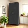 2 Shapely Doors Cabinet, Metal Storage Cabinet With Doors And Adjustable Shelves, For Bedroom, Living Room, Kitchen - Black - Image 2