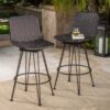 Outdoor Rattan Barstools With Black Brush Copper Iron Frame (Set of 2) - Multi Brown - Image 3