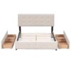 Queen Size Upholstered Platform Bed With Classic Headboard And 4 Drawers, No Box Spring Needed - Beige - Image 3