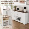 Rustic Farmhouse Kitchen Island With Storage Cabinet, Wood Top Breakfast Bar - White - Image 9