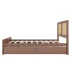 Queen Wood Storage Platform Bed With 4 Drawers Rattan Headboard - Antique Natural - Image 10