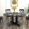 Dining Table For Farmhouse Kitchen Expandable Oval Table Top With Removable Leaf Trestle X Shaped Base - Black - Image 7