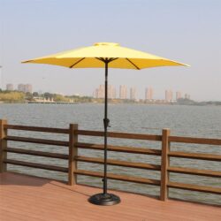8.8' Outdoor Aluminum Patio Umbrella, Patio Umbrella, Market Umbrella With 33 Pounds Round Resin Umbrella Base, Push Button Tilt And Crank Lift - Yellow