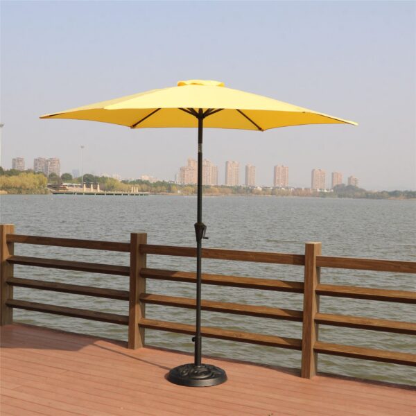 8.8' Outdoor Aluminum Patio Umbrella, Patio Umbrella, Market Umbrella With 33 Pounds Round Resin Umbrella Base, Push Button Tilt And Crank Lift - Yellow