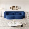 Modern Floor Sofa With 2 Pillows, Convertible Teddy Fabric Foam Filled Sleeper Sofa Bed, Full Size Folding Mattress For Living Room Guest Bed, Playroom, No Assembly Required - Blue - Image 4