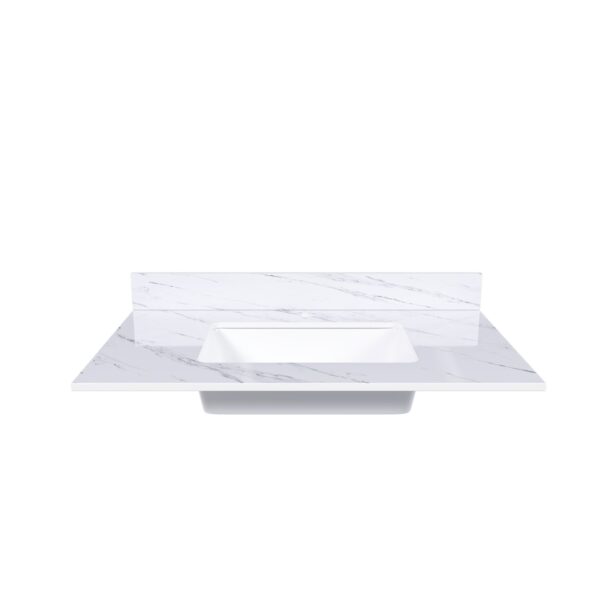 Bianco Carrara Venato 37" Marble Vanity Top With Pre Drilled Faucet Hole And Undermount Sink - White