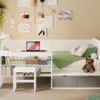 Twin Size Daybed With Storage Shelves And Lockers, Multi Functional Bed With Study Desk And Matching Stool - White - Image 19