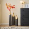 Elegant Floor Vase Set Metal Decorative Vases 3 Piece Set For Floral Display, Wedding & Gift Decor - Gold / Black - Image 14