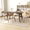 5 Piece Mid Century Dining Set With Walnut Frame And Upholstered Dining Chairs - Light Beige / Brown - Image 2