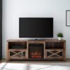 Industrial Farmhouse Metal Mesh Drop Down X Door 70" Fireplace TV Stand For 80" TVs - Rustic Oak - Image 6