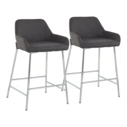 Daniella - Contemporary Fixed Height Counter Stool (Set of 2) - Chrome / Charcoal