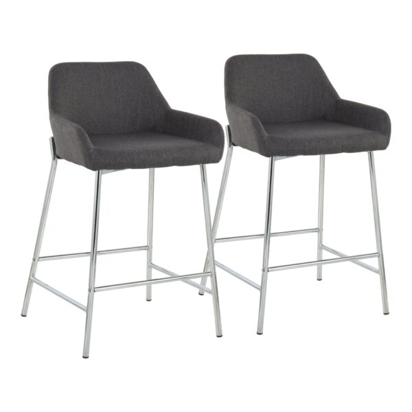 Daniella - Contemporary Fixed Height Counter Stool (Set of 2) - Chrome / Charcoal