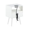 15.75" Rattan End Table With Power Outlet & USB Ports, Modern Nightstand With Drawer And Solid Wood Legs, Side Table For Living Room, Bedroom - White - Image 12