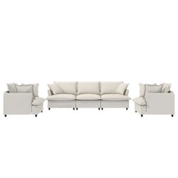 3 Piece Living Room Set Modular Sectional Couch Upholstered 3 Seater Sofa & 2 Armchairs 5 Seat - Beige