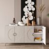 Modern Lacquered 4 Door Wooden Cabinet Sideboard Buffet Server Cabinet Storage Cabinet, For Living Room, Entryway, Hallway, Office, Kitchen And Dining Room - Champagne Silver - Image 3
