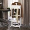 Portable Garment Rack, Clothes Valet Stand With Storage Organizer - White - Image 3