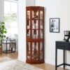Corner Curio Cabinet With 5 Shelves And Lighting System (E26 Light Bulb Not Included) - Walnut - Image 2
