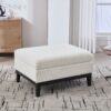 Upholstered Wood Base Storage Ottoman With Reversible Lid Coffee Table, Foot Stool Square Footrest With Rubberwood Legs For Living Room Bedroom Entryway And Office - Ivory - Image 2