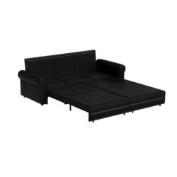 Pull Out Sofa Bed, 3 In 1 Convertible Sleeper Sofa With Nailhead Trim & Rolled Arm, Multi Functional Sofa Bed For Living Room, Bedroom, Apartment, Office - Black
