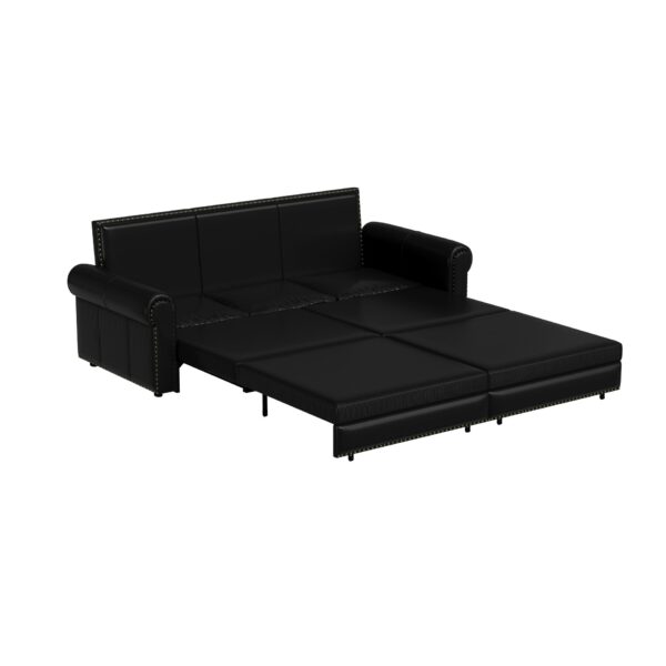 Pull Out Sofa Bed, 3 In 1 Convertible Sleeper Sofa With Nailhead Trim & Rolled Arm, Multi Functional Sofa Bed For Living Room, Bedroom, Apartment, Office - Black