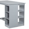 Solid Wood Farmhouse Counter Height Dining Table Set With 3 Tier Storage Shelves, Upholstered Dining Chairs For 4, 5 Piece - Gray - Image 13