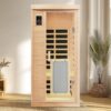 Low Emf Front Door With Heating Panel 1 People Hemlock Far Infrared Indoor Sauna Room - Natural - Image 5