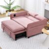 Contemporary Letter Striped Fabric Multi Functional Sofa Bed With Adjustable Armrests And Backrests - Pink - Image 9