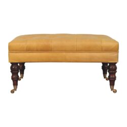 Buffalo - Leather Ottoman With Castor Legs - Caramel