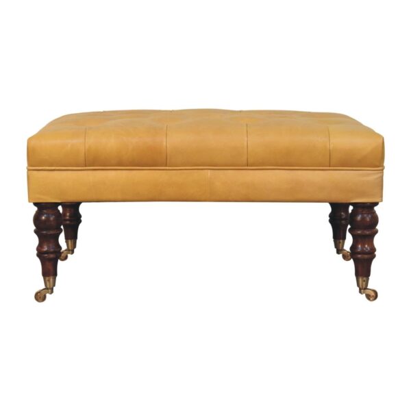Buffalo - Leather Ottoman With Castor Legs - Caramel