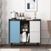 Modern Sideboard Buffet Cabinet With Red Doors And Unique Panel Styling - Black - Image 6
