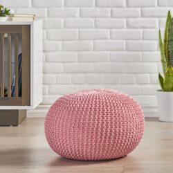 Belle - Modern Knitted Cotton Round Pouf - Pink