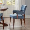 Arm Dining Chair With Brass Nail Head Detailing - Blue - Image 5
