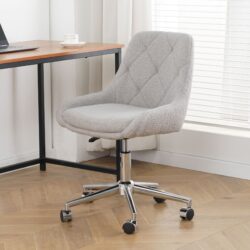 Modern Teddy Fleece Fabric Dining Chair With Chrome Legs, Soft And Comfortable - Gray