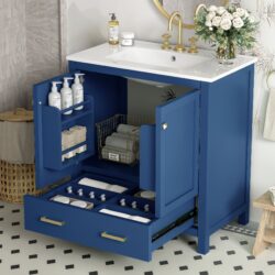 Bathroom Vanity With Single Sink, Combo Cabinet Undermount Sink, Bathroom Storage Cabinet With 2 Doors And A Drawer, Soft Closing, Multifunctional Storage, Solid Wood Frame - Blue