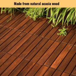 10 Piece Interlocking Deck Tiles Striped Pattern, Square Acacia Hardwood Outdoor Flooring For Patio, Bancony, Pool Side - Brown