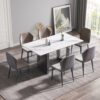63" Modern Artificial Stone White Straight Edge Black Metal Leg Dining Table - White / Black - Image 2
