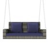 2 Person Wicker Hanging Porch Swing With Chains, Cushion, Pillow, Rattan Swing Bench For Garden, Backyard - Gray / Blue - Image 4