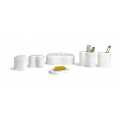 Elegant Marble Bathroom Accessories Set, Genuine Stone, 6 Piece Collection - White / Natural