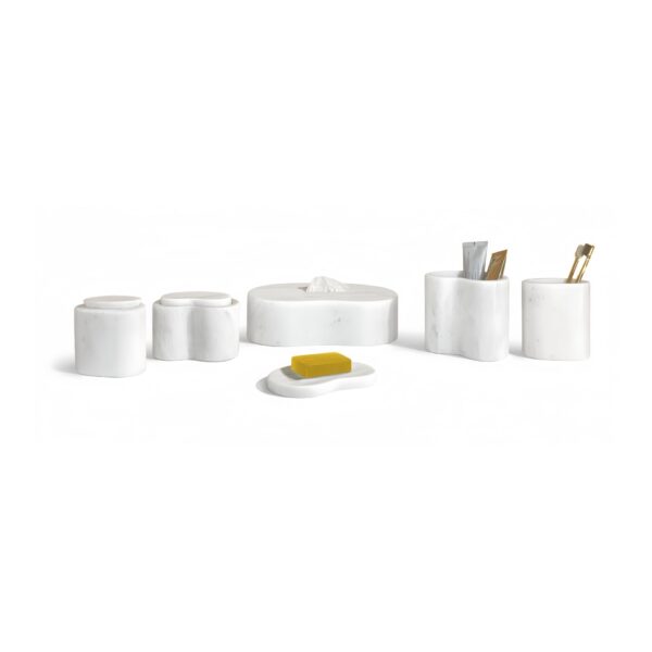 Elegant Marble Bathroom Accessories Set, Genuine Stone, 6 Piece Collection - White / Natural