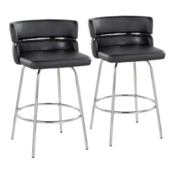Cinch - Contemporary Fixed Height Counter Stool With Swivel With Round Footrest (Set of 2) - Chrome / Black