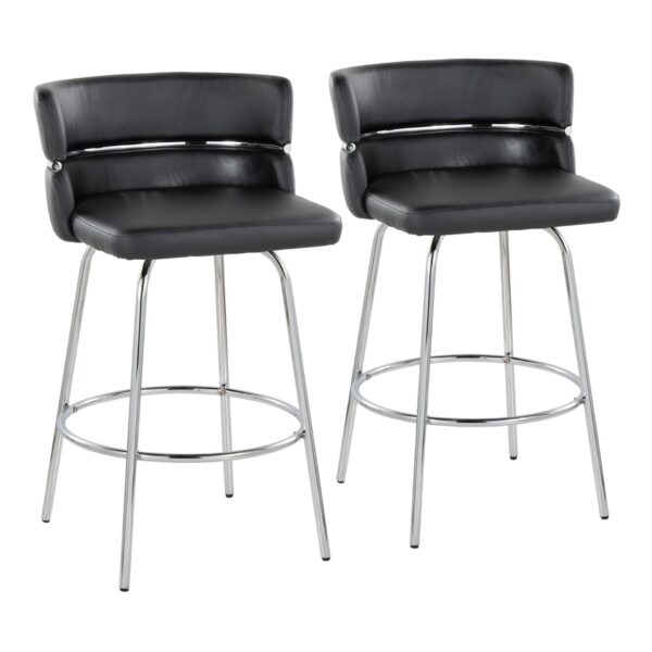 Cinch - Contemporary Fixed Height Counter Stool With Swivel With Round Footrest (Set of 2) - Chrome / Black