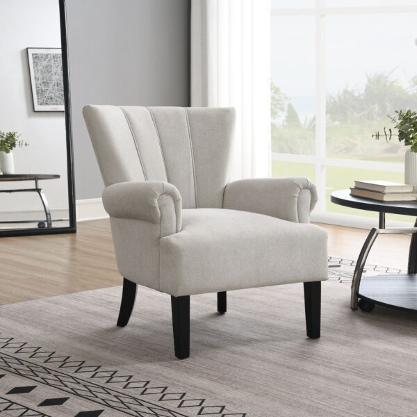 Modern Accent Living Room Chairs, Polyester Armchair Club Chair With Channel Back, Accent Chair For Living Room Reading Room, Soft Fabric, Wooden Leg - Light Gray