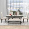 Farmhouse Dining Table Set 6 Piece Wood Table, Upholstered Chairs & Bench - Gray - Image 6
