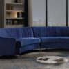 Velvet Curved Sofa - Navy Blue - Image 5