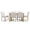 Modern Dining Table Set For 6 Faux Marble Kitchen Table Set With 6 Upholstered Dining Chairs, 7 Piece - White / Golden - Image 9